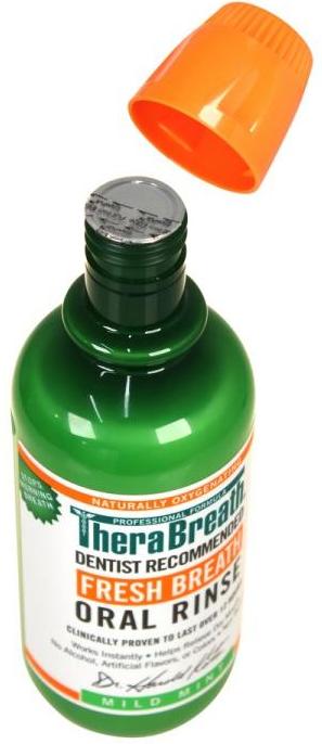 TheraBreath natural mouthwash bottle green